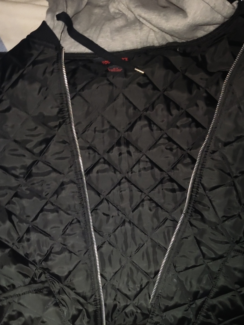 Black Quilted Bomber Jacket with Hood